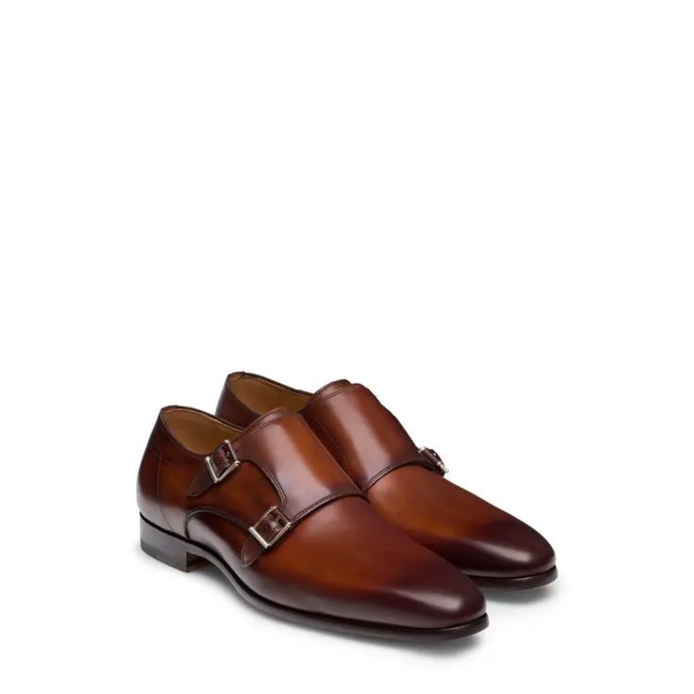 Magnanni Men 10.5 M Brown Leather Double Monk Strap Dress Shoes 19737